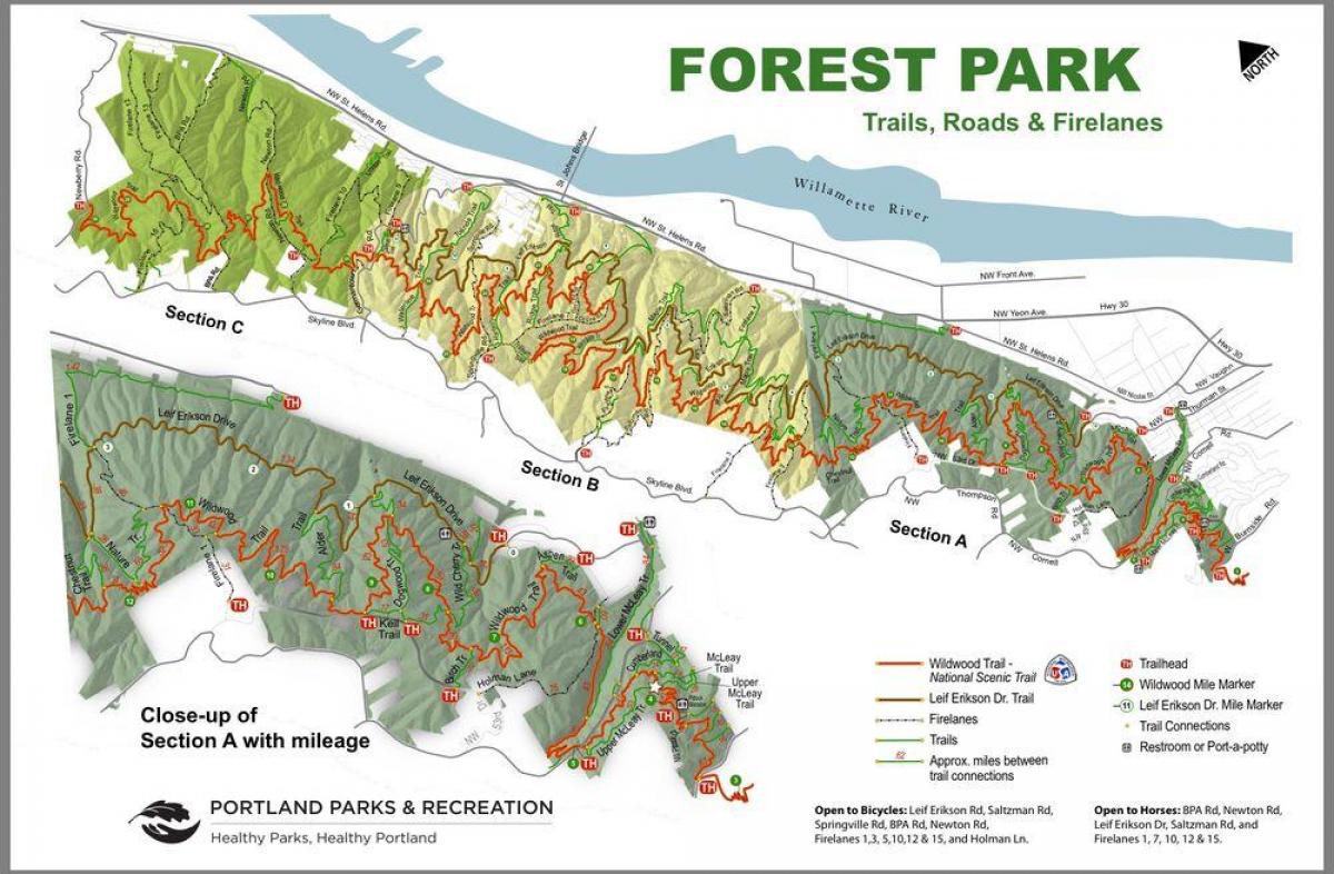 Forest Park Portland slóð kort